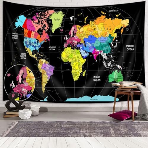 World Map Tapestry for Kids Student, World Map with Countries and Major Cities Tapestries Educational Asia Europe South City Topography America Africa Japan Wall Tapestry 60X50 Inch(Multi) - Image 3