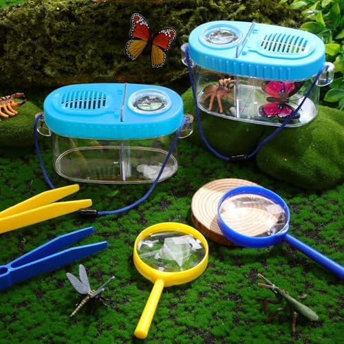 6 Pack Bug Catcher Kit for Kids Bulk Insect Habitat Viewer with Magnifying Glass Vents Portable Bug Collection Cage with Lanyard Nature Outdoor Explorer Set for Boys Girls Birthday Gift(Blue) - Image 4