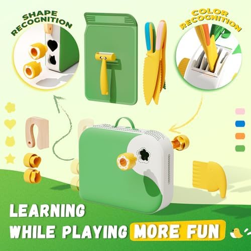 Montessori Kitchen Tools for Toddlers,Kids Knife for Real Cooking,Toddlers Knife Set with Storage Box Kids Safe Knives Children Cutting Set for Girl Boy,Montessori Toys for Kitchen Set -Green - Image 2