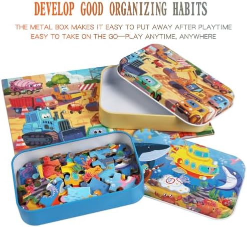 Puzzles for Kids Ages 4-8, 60 Pieces Puzzles for Kids Ages 3-5 in a Metal Box Girls and Boys Learning Educational Jigsaw Puzzle Toys Gifts - Image 4