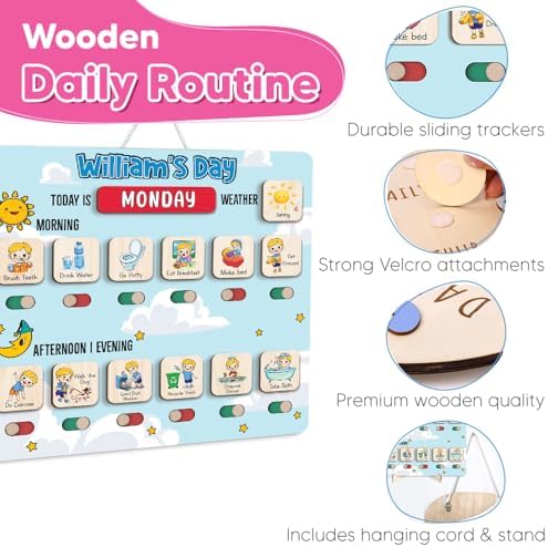 Wooden Chore Chart for Boys, Daily Routine Chart for Kids, Visual Schedule, Chore Reward Chart, Bedtime Morning Routine Chart for Toddlers (04) - Image 6