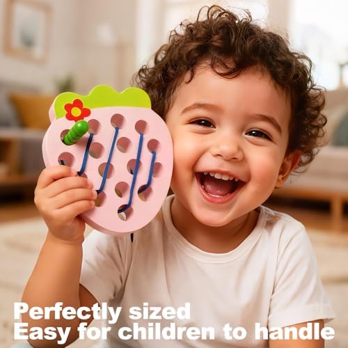 Wooden Lacing Toys for Kids,Strawberry Threading Learning Fine Motor Skills,Montessori Sensory Educational Wooden Pattern Block Puzzle Travel Gift for 3 Years Old Baby Boys Girls - Image 4