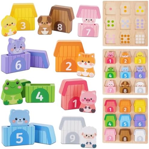 Montessori Wooden Farm Animals Toys for 1 2 3 Year Old Toddler by KMTJT