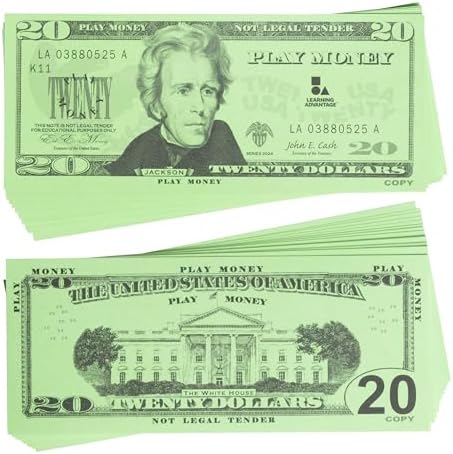 Learning Advantage Twenty Dollar Play Bills, Set of 100 Paper Bills by LEARNINGADVANTAGE
