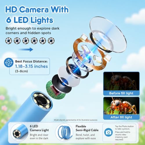 Toy Borescope Camera for Kids - STEM Science Educational Toy for 4 5 6 7 8 9 10 Years Old Kids Birthday Gift, 2.4‘’ Kid Scope Camera for Outdoor Adventures & Nature Discovery (Blue) - Image 3
