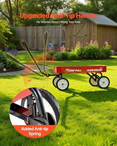 VEVOR 39 inch Pull Along Kids Wagon, Red Rolling Utility Cart Wagons for Kids, Cargo Wagon for Garden, Beach, Camping for Child Present - Image 5