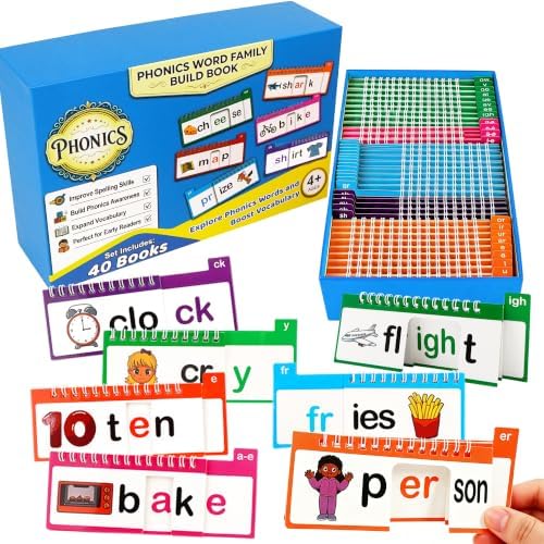 Phonics Flash Cards, Word Family Build Book with 40 Read and Rhyme Flip Books, Learn to Read Sight Words, Kindergarten Reading Games, Preschool Homeschool Educational Learning Activities by Unknown