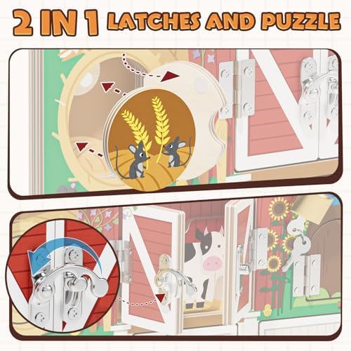 Wooden Latches Busy Board, Farm Montessori Sensory Toys Gift for kids - Image 4