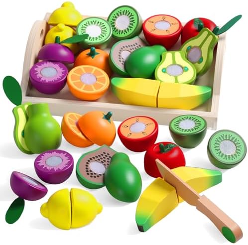 Wooden Play Food for Play Kitchen, Montessori Toys for 2 Year Olds by Fajiabao