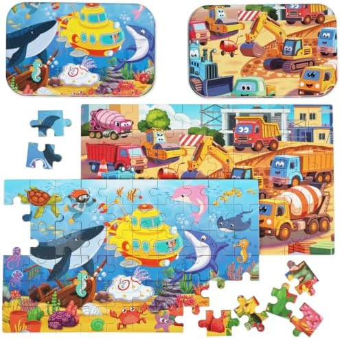 Puzzles for Kids Ages 4-8, 60 Pieces Puzzles for Kids Ages 3-5 in a Metal Box Girls and Boys Learning Educational Jigsaw Puzzle Toys Gifts by Unknown