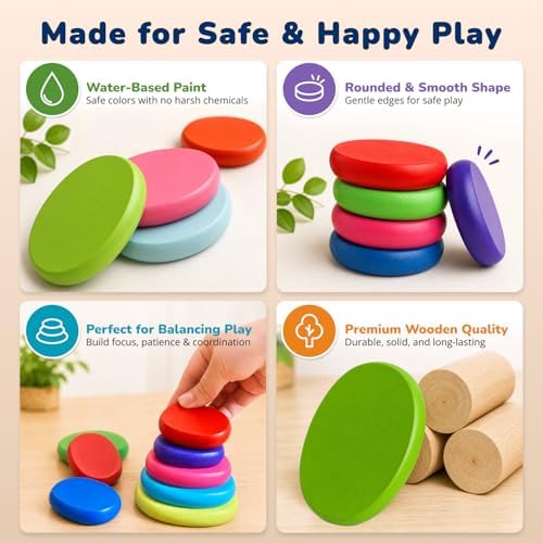 LEOGOR Extra-Large Wooden Stacking Rocks (20 PCS) – Montessori Balancing Stones for Toddlers 1-3 – Safe Sensory Open Ended Play Toys & STEM Building Blocks for Boys & Girls - Image 3