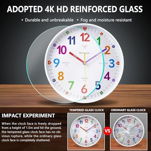 Colorful Teaching Wall Clock, 8 Inch Learning Classroom Clock, Battery Operated Silent Analog Clocks for Bedroom Classroom Decor, Homeschool Supplies Telling Time Teaching Clocks for Kids - Image 5