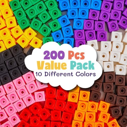 Set of 200 Kids Linking Cubes for Math, STEM Connecting Cubes Math Manipulatives Kids Counting Blocks for Classroom Learning Supplies for Preschool and School Children - Image 3
