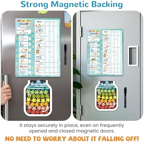 JJPRO Magnetic Reward Chart for Kids with Reward Jar- Behavior Reward Chart System, Toddlers Daily Routine,Visual Schedule Board,96 Reusable Stickers& 45 Star Tokens to Motivate Responsibility-Blue - Image 4