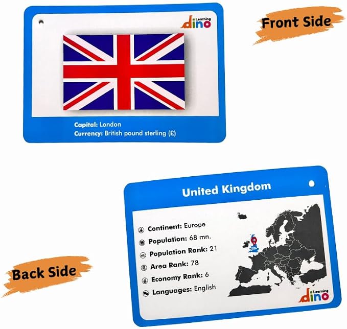 Flags of The World Flashcards | Covers 50 Countries with Country Flag, Map, Economy, Language, Currency & More | Helps Kids Learn Geography in a Fun Way | Premium Quality | by Learning Dino - Image 6