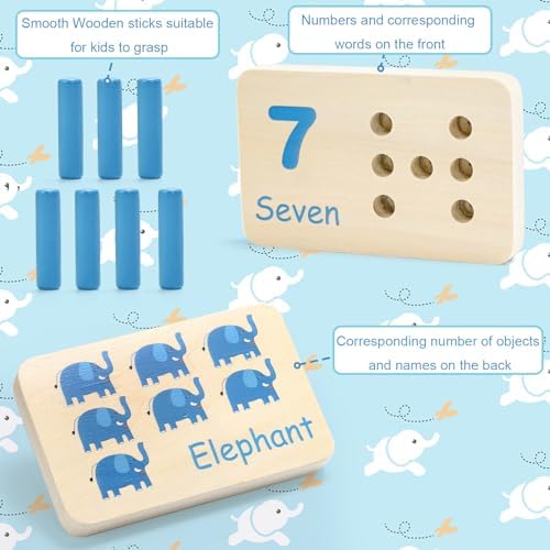 Wooden Counting Peg Board, Kindergarten Math Manipulatives Number Counting Toys, Learning Activities Montessori Educational Toys for 3 4 5 Year Old Kids Boys Girls Gifts - Image 3