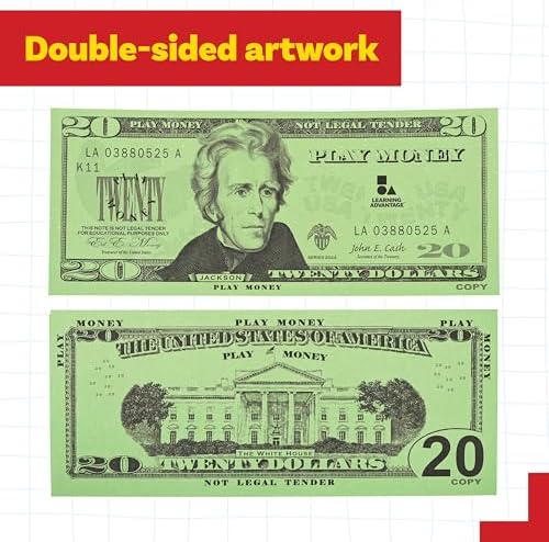 Learning Advantage Twenty Dollar Play Bills, Set of 100 Paper Bills - Image 6