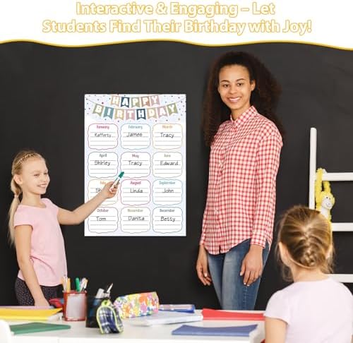 BIZIBAFF Birthday Chart for Classroom - Boho Happy Birthday Poster Reusable Birthday Calendar Laminated Class Birthday Chart Bulletin Board Decorations Back to School Teacher Supplies - Image 2