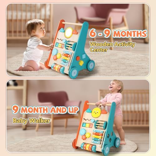 BAUTIA Wooden Baby Walker, Montessori Walker for Babies 12 Months, Push Walking Toys for 1 Year Old Learning to Walk - Image 3