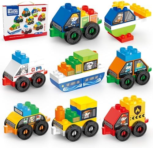 Toddler Car Building Blocks STEM Toy, Build 8 Cars by DIYbee