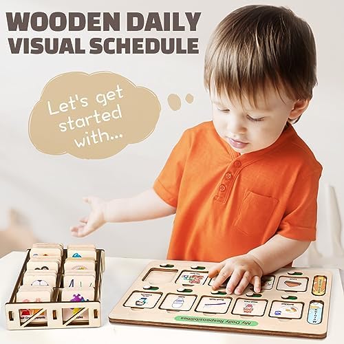 Dreamon Wooden Visual Schedule for Kids Morning and Bedtime Routine Chart - Image 2