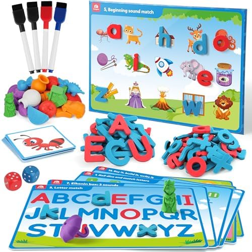 Coogam Preschool Alphabet Learning Activities, Magnetic EVA Letters Matching & Handwriting Game, Educational ABC Recognition with 6 Pattern Cards, Phonic Manipulatives Toys for Kids Age 3+ by Coogam