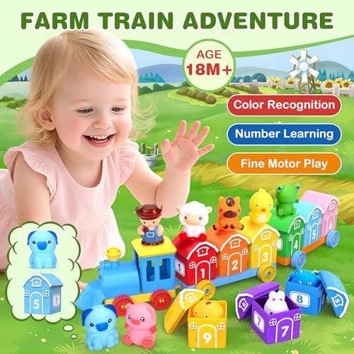 Montessori Learning Toy Toddler Animal Train Counting Barns Puppets - Image 2