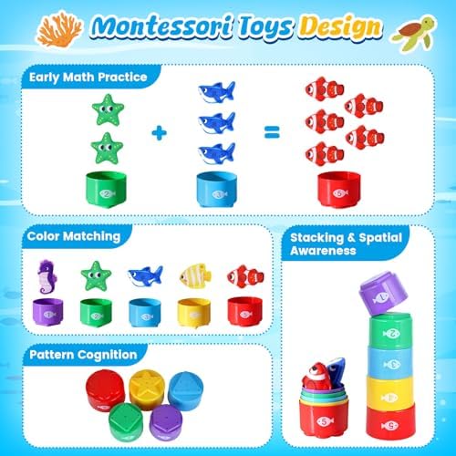 LovesTown Cloth Fishing Game with 5 Fish & Stacking Cups, Rod, Storage Bag - Image 2