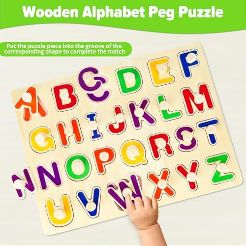 Jumlys Montessori Toys for Toddlers 1, 2, 3 Year Old, Wooden Alphabet Puzzles for Kids 1-3, Early Learning & Educational ABC Puzzle Toys, Perfect Christmas Birthday Gifts for Boys & Girls Age 1-3 - Image 2