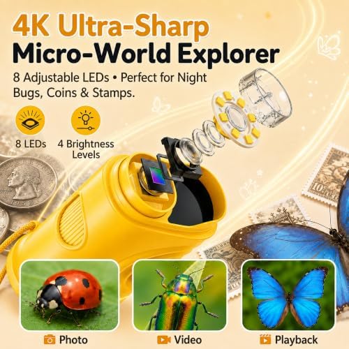 Kids Microscope, 4K 1000X Zoom, 2.4" Screen, STEM Toy for Ages 4-8 - Image 4