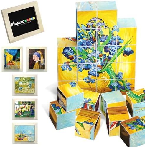 PicassoTiles 1” Magnetic Puzzle Building Cubes Blocks of Popular World Famous Art Paintings with Free Frame, Educational STEAM Toys for 3+ Year Old Boys Girls Toddlers Or Preschool Age Children PMC21 by PicassoTiles