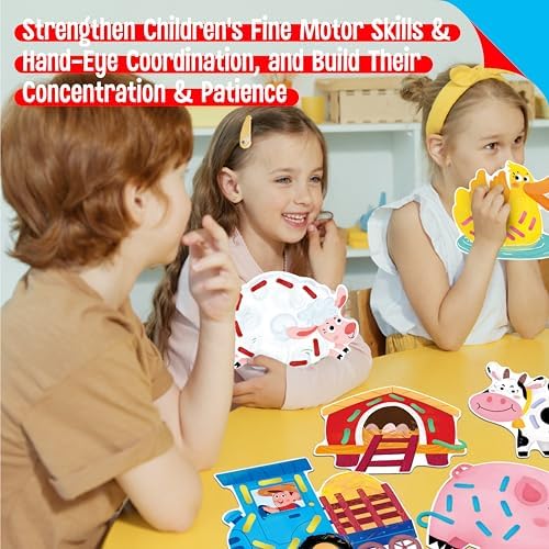 SpriteGru 9 PCS Farm Theme Lacing Cards, 9 Double Sided Sewing Cards with 9 Colorful Laces, Imagination Development Lacing Toys Educational and Learning Activity for Preschoolers, Kids - Image 5
