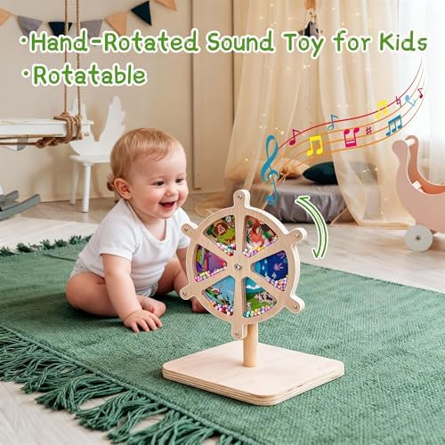 Spinning Activity Drum Toy with Sound, Montessori Wooden Sensory Toy for Babies, Perfect Birthday & Party Gift for 6-18 Months+ - Image 4