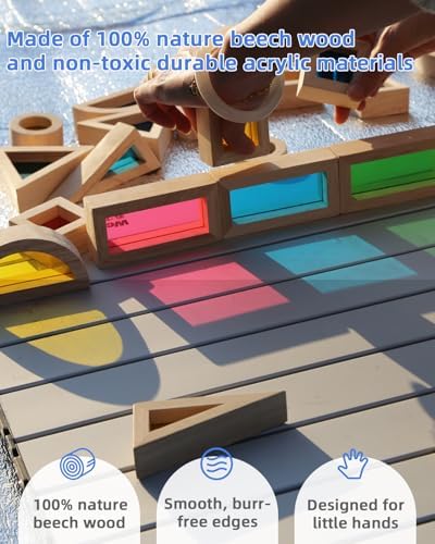 Wooden Blocks, Acrylic Windows, 24pc, 4 Colors, 6 Shapes - Image 3