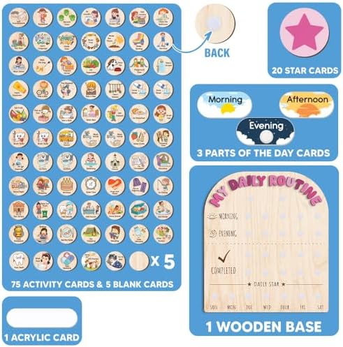 Wooden Daily Routine for Kids, Chore Chart for Toddler, Daily Responsibilities for Kids, Visual Schedule, Morning Bedtime Routine for Girls - Image 3