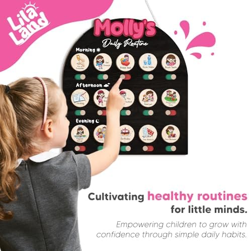Personalized Wooden Chore Chart for Kids, Daily Routine Chart for Toddlers, Visual Schedule for Kids Age 3-5, Morning Bedtime Routine for Girls (08) - Image 5