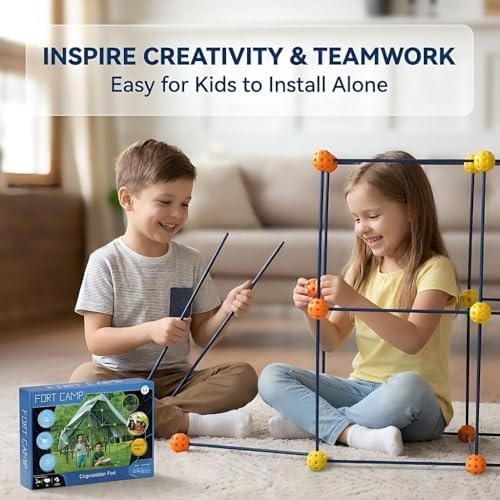 Fort Building Kit, 158 Pieces Construction STEM Toy Set, Indoor Outdoor Building Blocks with 55 Rods and 48 Balls, Kids DIY Play Fort Ages 3-12 - Image 6