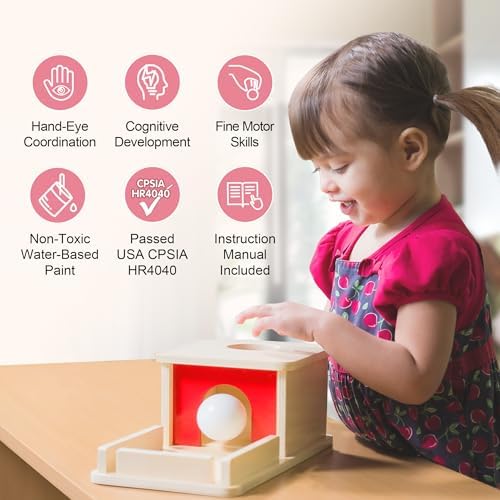 Montessori Wooden Object Permanence Box Toys for Babies, Ball Drop Toy with Tray for 18+ Months Kids, Fine Motor Toys for 2 3 Years Old, Sensory Toy Early Age Learning Materials - Image 2