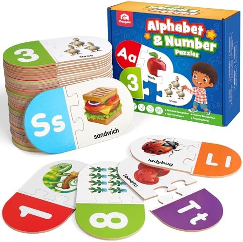 Coogam Learning Alphabet Matching Game, 36pcs Self-Correcting Sight Words Letter Number Cards, Fine Motor Educational Montessori Toy for Preschool Kindergarten 3 4 5 Years Old by Coogam