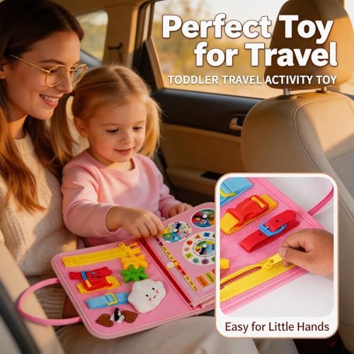 Montessori Busy Board for Toddlers – Sensory Busy Book with Buckles, Zippers, Letters, Animals, Toddler Activities – Fine Motor Skills Development Learning for Boys Girls Travel Activity - Image 3