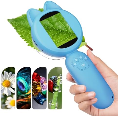 Microscope for Kids, Digital Microscope, 2Inch IPS Screen Kids Miniscope with 8Led Lights, Portable Mini Scope Kids Educational Science Toys, Birthday Chrismas for Age 3-12 Years[Blue] by PrideUnityHonor