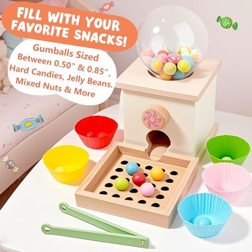 9.6" Wooden Gumball Machine For Kids Learning Color Sorting & Counting Toy - Image 4