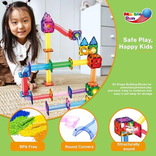 PicassoTiles 120 PCS Magnetic Tile Marble Run STEM Construction Set Ages 3+ - Image 5