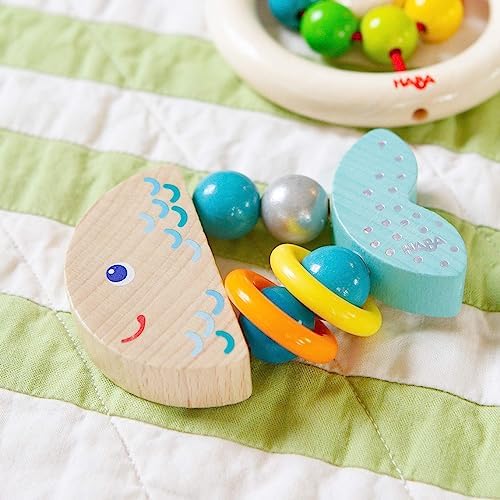 HABA Rattlefish Wooden Baby Rattle with Plastic Rings, Sensory Toys 6-12 Months & Grasping Toy for Babies, Made in Germany - Image 2