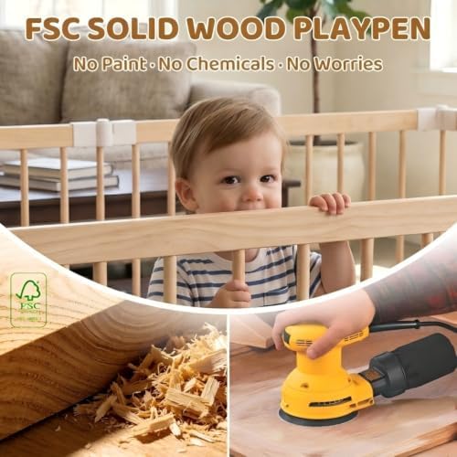 Wooden Baby Playpen with Child Safety Lock, 6-Panel Adjustable Foldable Play Yard for Toddlers, Tree Activity Board Montessori Playpen, Portable Indoor Baby Fence & Activity Center for Infant - Image 3