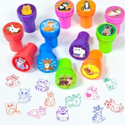 Cinrobiye 24 Pcs Cat Stampers Party Favor Set, Cute Kitty Stamps for Kids Birthday Party, Classroom Rewards, Carnival Prizes, Goody Bag Fillers, Cat Lover Party Supplies - Image 4