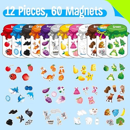 12 Pieces Magnetic Color Sorting Toys, 60 Color Magnets Educational Refrigerator Whiteboard for Baby Toddlers Kids Magnets - Image 3