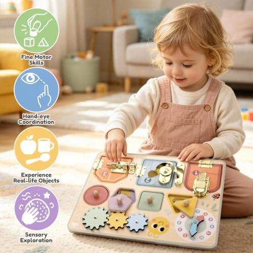 Lewo Montessori Busy Board, Wooden Sensory Activity Toys for Toddlers 3 4 5 - Image 4