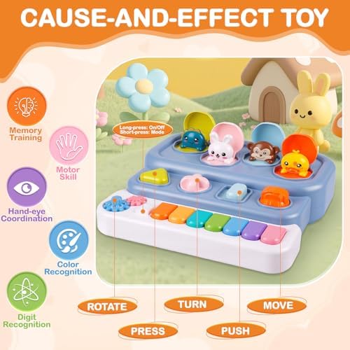 Montessori Pop Up Animal Toy for Toddlers, Mini Baby Musical Toy with Piano Keys & Lights, Interactive Cause and Effect STEM Learning Toy for Infants 6-12 Months, Birthday Gift for 1 2 3 Year Old - Image 4
