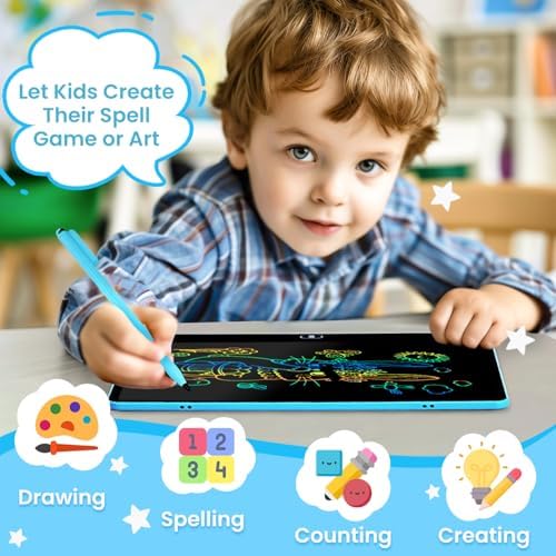 LCD Writing Tablet for Kids, 16 Inch Doodle Board Drawing Pad, Blue - Image 4